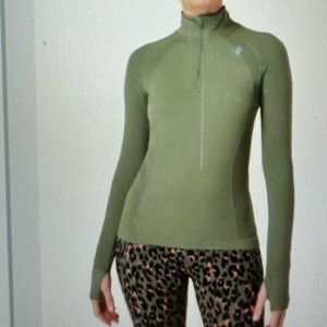 SWEATY BETTY   Athlete Seamless Half-zip Workout Top In Heath Green NWT